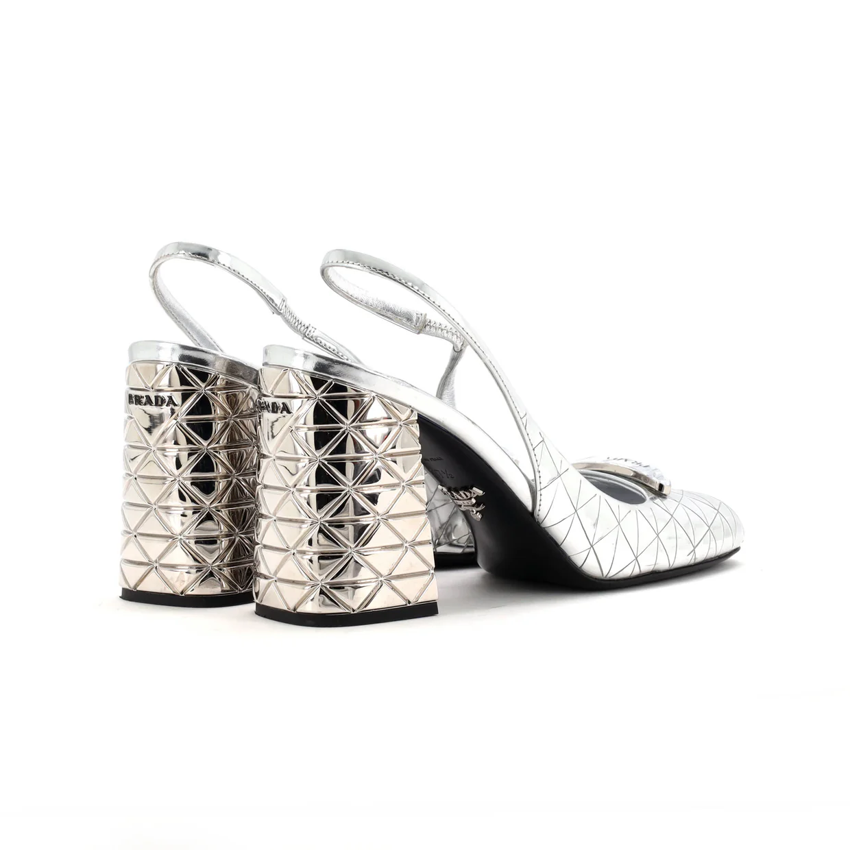 Women's Square Toe Triangle Logo Slingback Pumps Patent - Deep Luxury