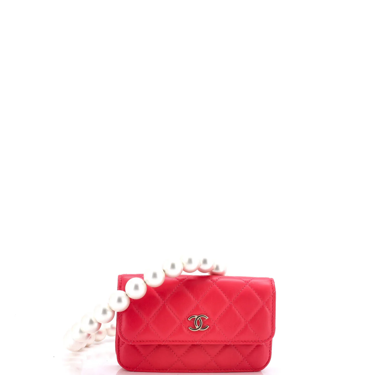 Pearl Strap Clutch with Chain Quilted Calfskin - Deep Luxury
