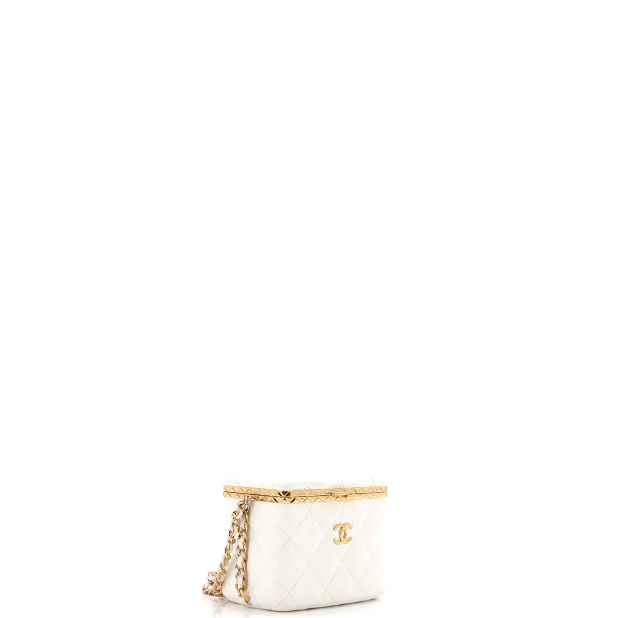 Lock Frame Vanity Case with Chain Quilted Lambskin Small - Deep Luxury
