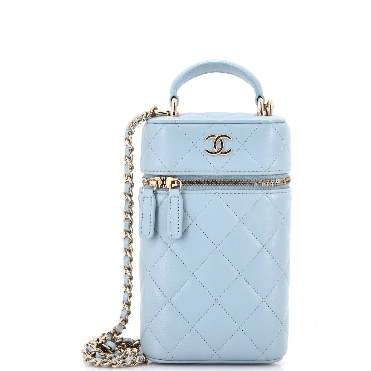 Classic Vanity Top Handle Phone Holder with Chain Quilted Lambskin - Deep Luxury