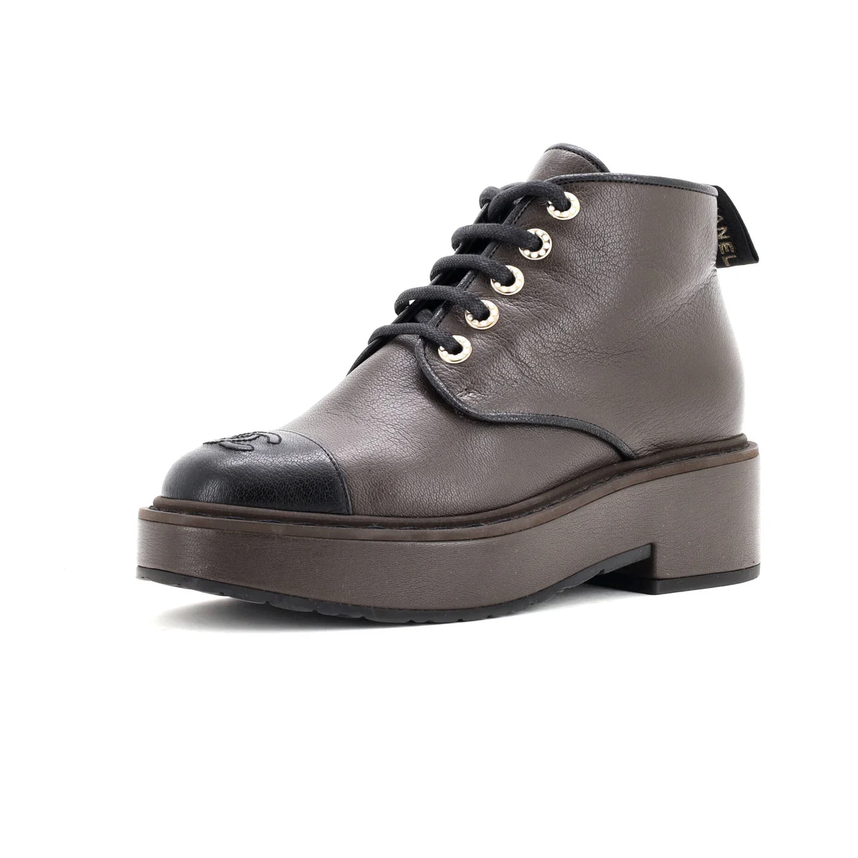 Women's CC Cap Toe Short Combat Boots Leather with Faux Pearls - Deep Luxury