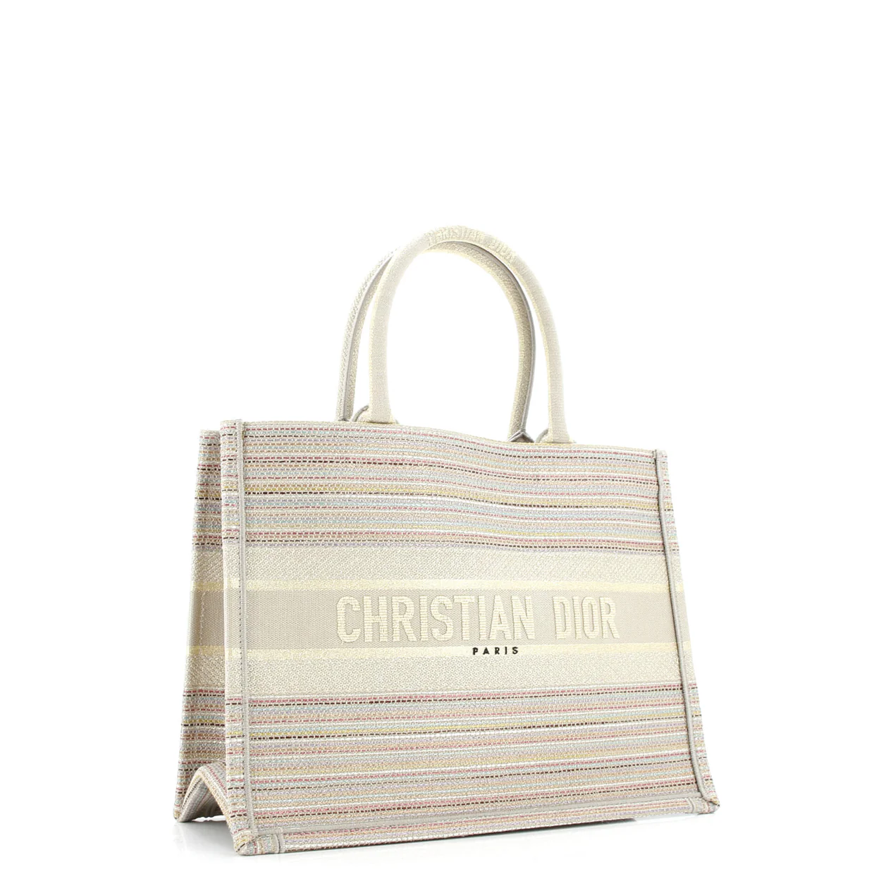 Book Tote Multicolor Stripes Embroidered Canvas Medium - Deep Luxury