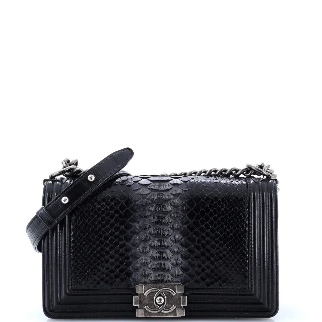 Boy Flap Bag Python and Patent Old Medium - Deep Luxury