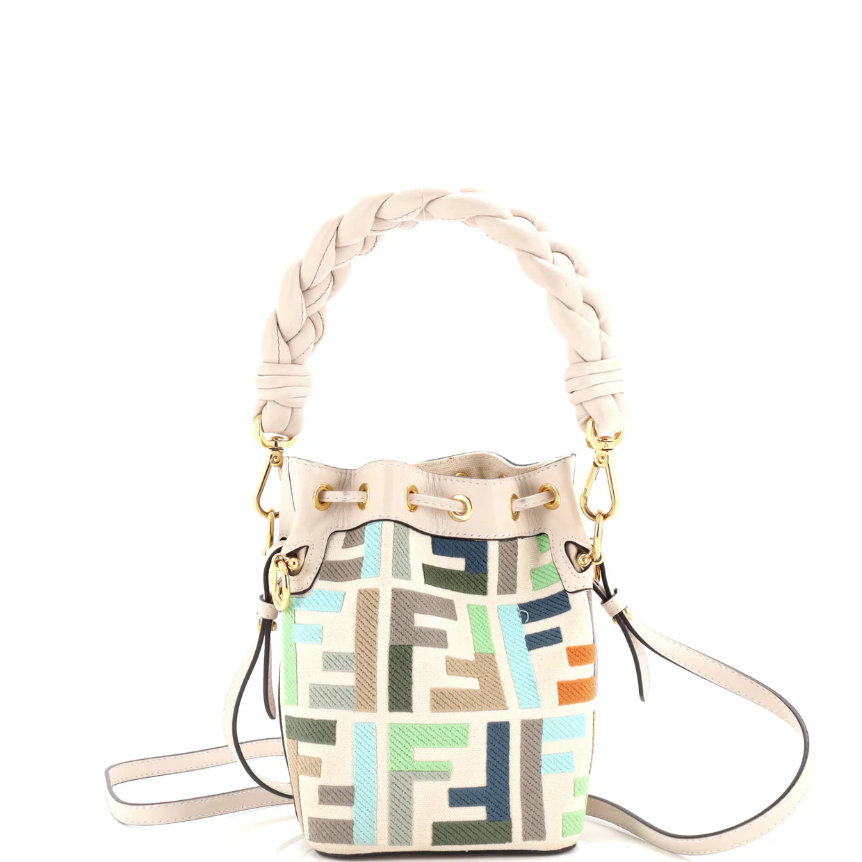 Woven Handle Mon Tresor Bucket Bag Zucca Embroidered Canvas Mini - Deep Luxury