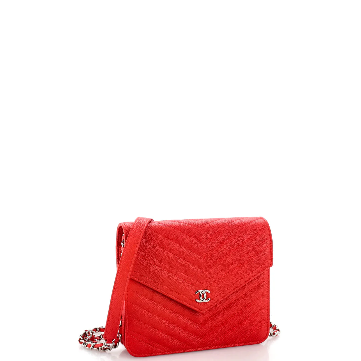 Square Wallet on Chain Chevron Caviar - Deep Luxury