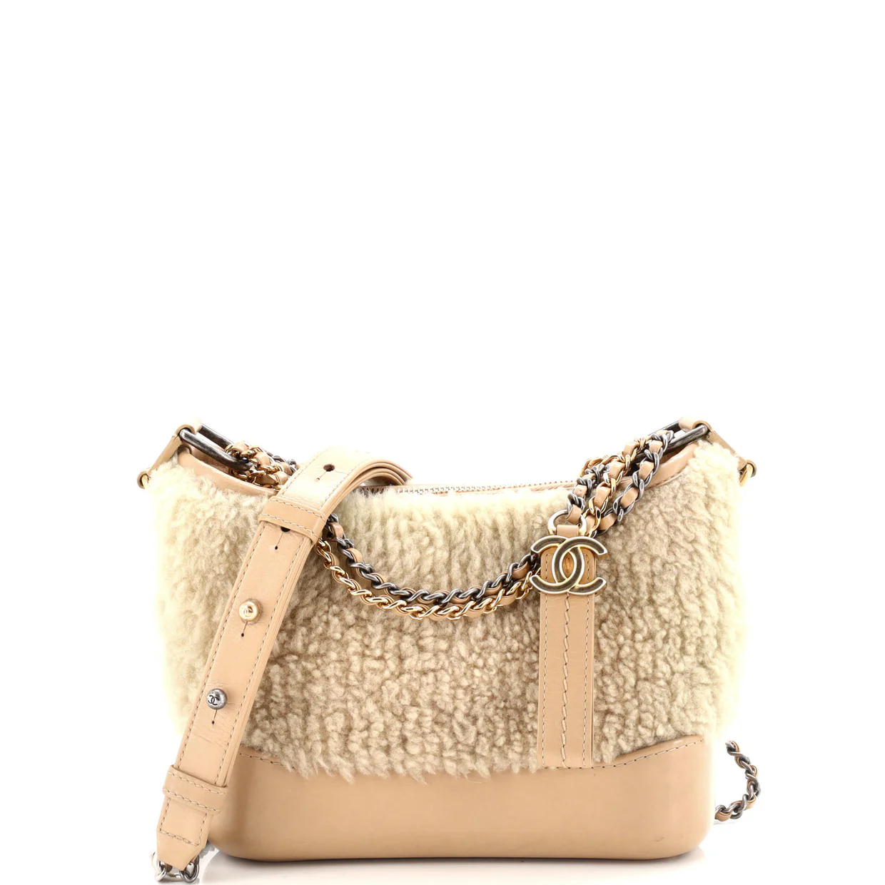 Gabrielle Hobo Shearling and Leather Small - Deep Luxury