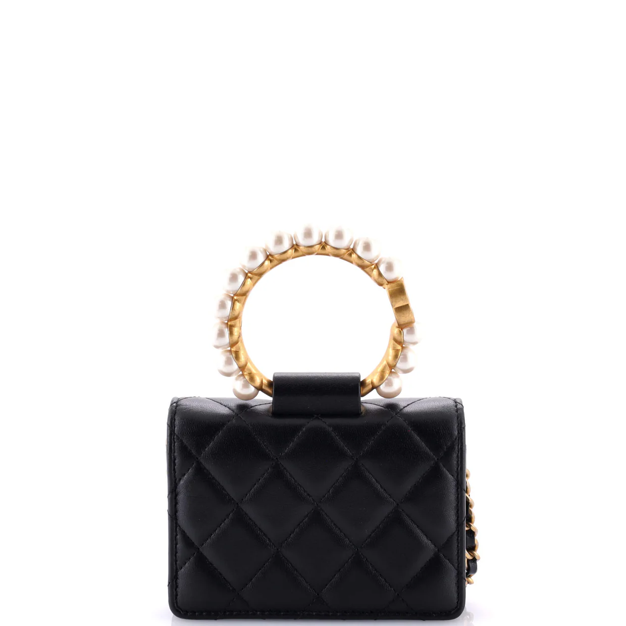 Pearl Crown Clutch with Chain Quilted Lambskin - Deep Luxury