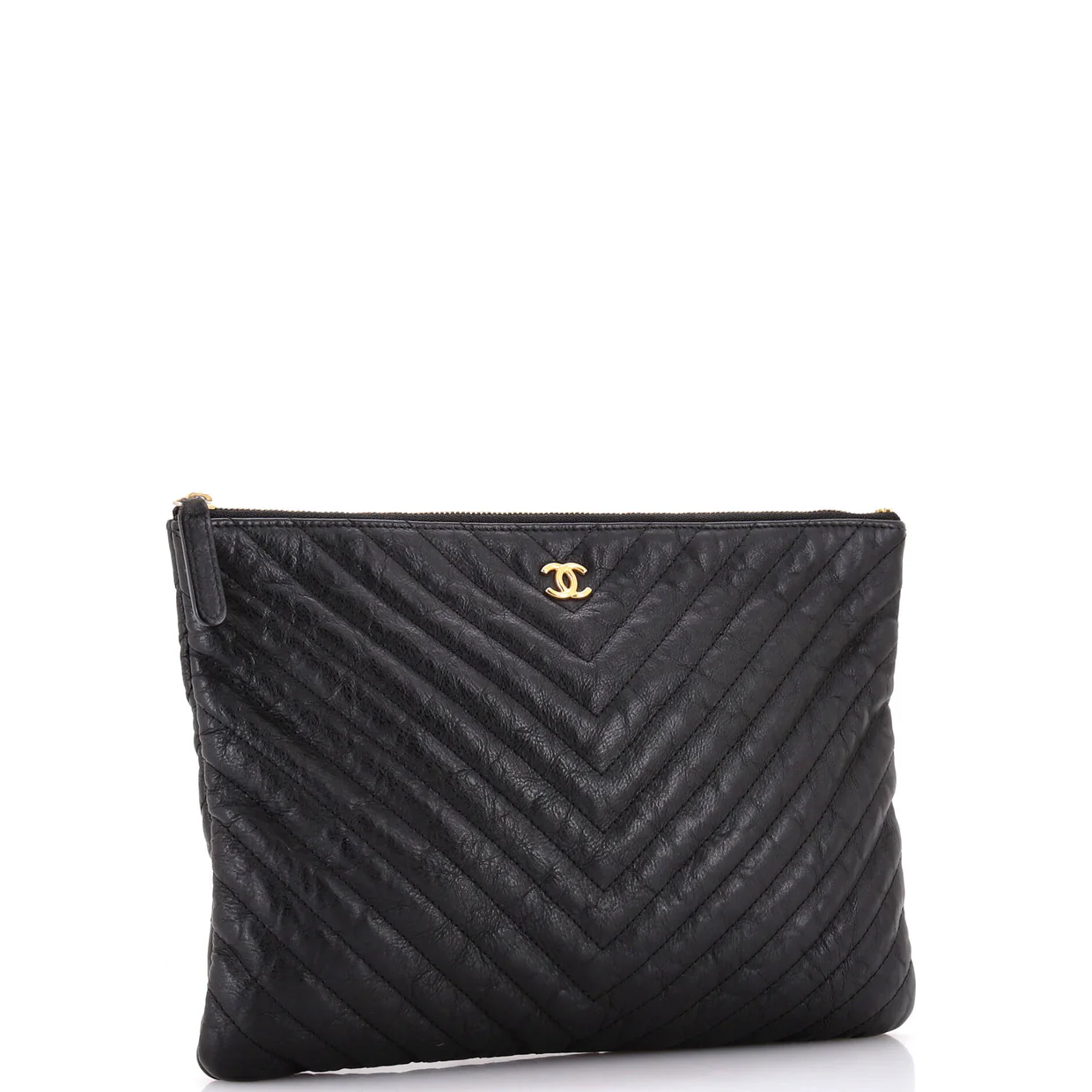 O Case Clutch Chevron Aged Calfskin Medium - Deep Luxury