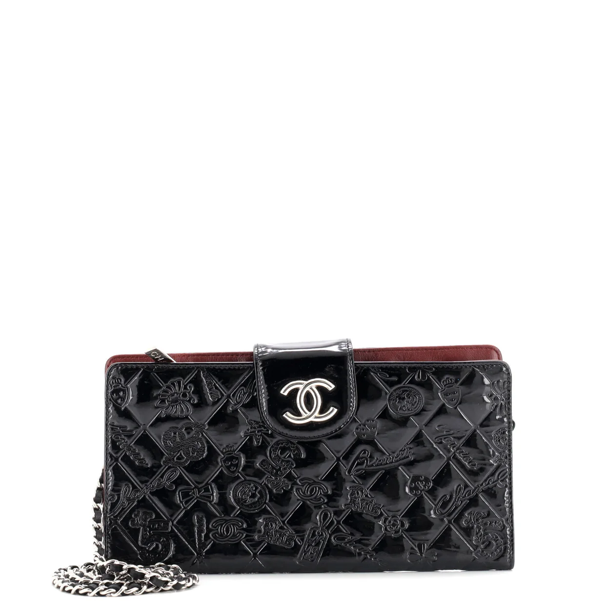 Lucky Symbols Wallet on Chain Embossed Quilted Patent - Deep Luxury