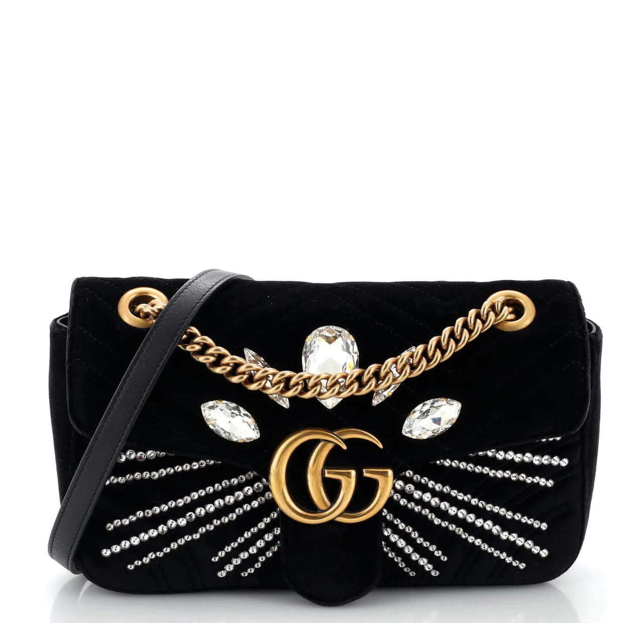 GG Marmont Flap Bag Crystal Embellished Matelasse Velvet Medium - Deep Luxury