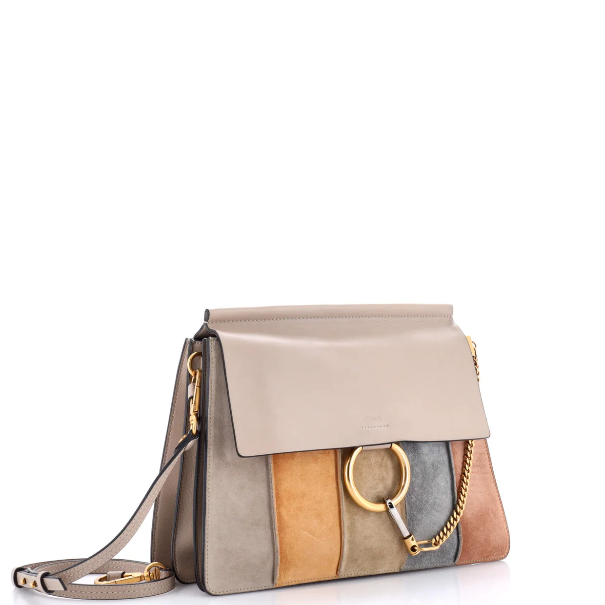 Faye Shoulder Bag Stitched Suede and Leather Medium - Deep Luxury
