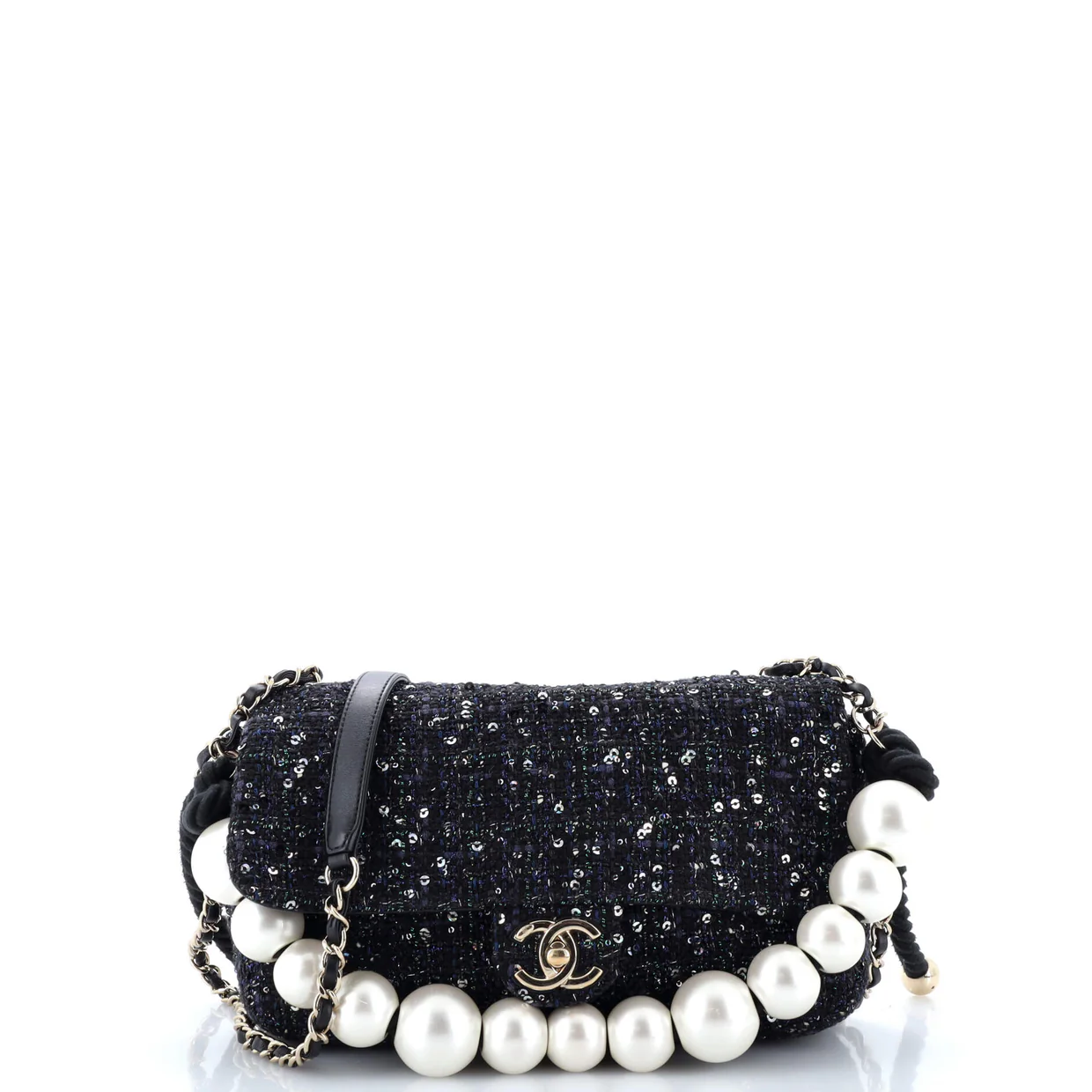 Pearl Handle Flap Bag Quilted Tweed Medium - Deep Luxury