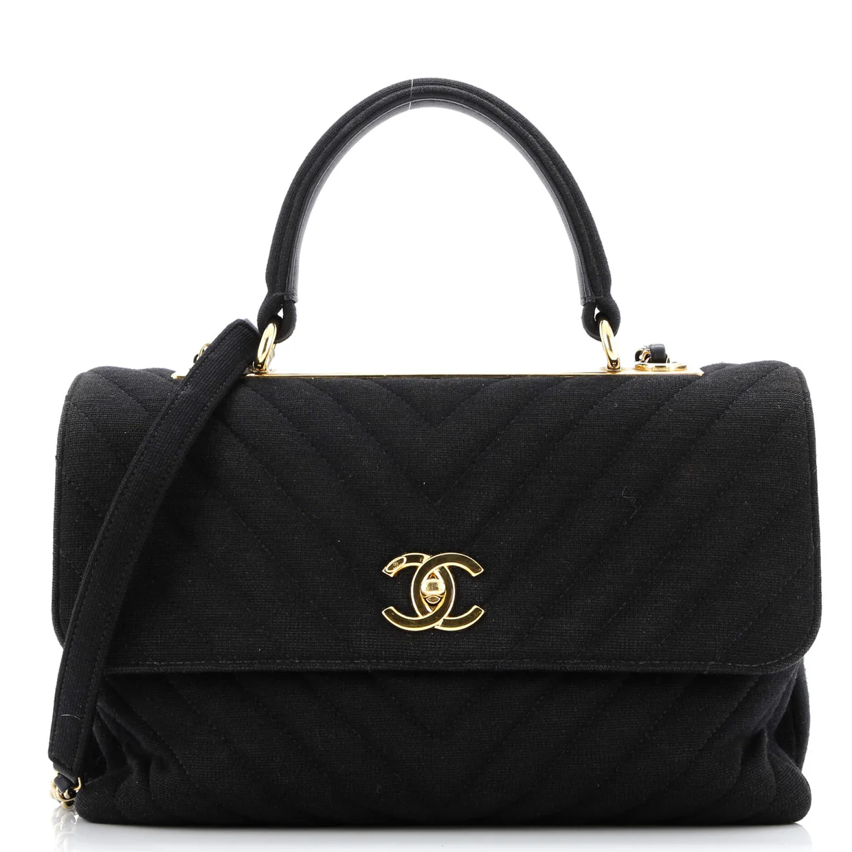 Trendy CC Top Handle Bag Chevron Jersey Medium - Deep Luxury