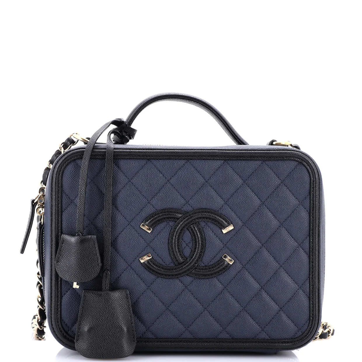 Filigree Vanity Case Quilted Caviar Large - Deep Luxury