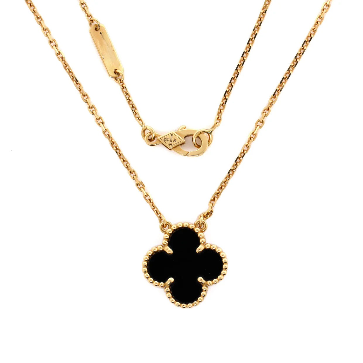 Vintage Alhambra Pendant Necklace 18K Yellow Gold and Onyx - Deep Luxury
