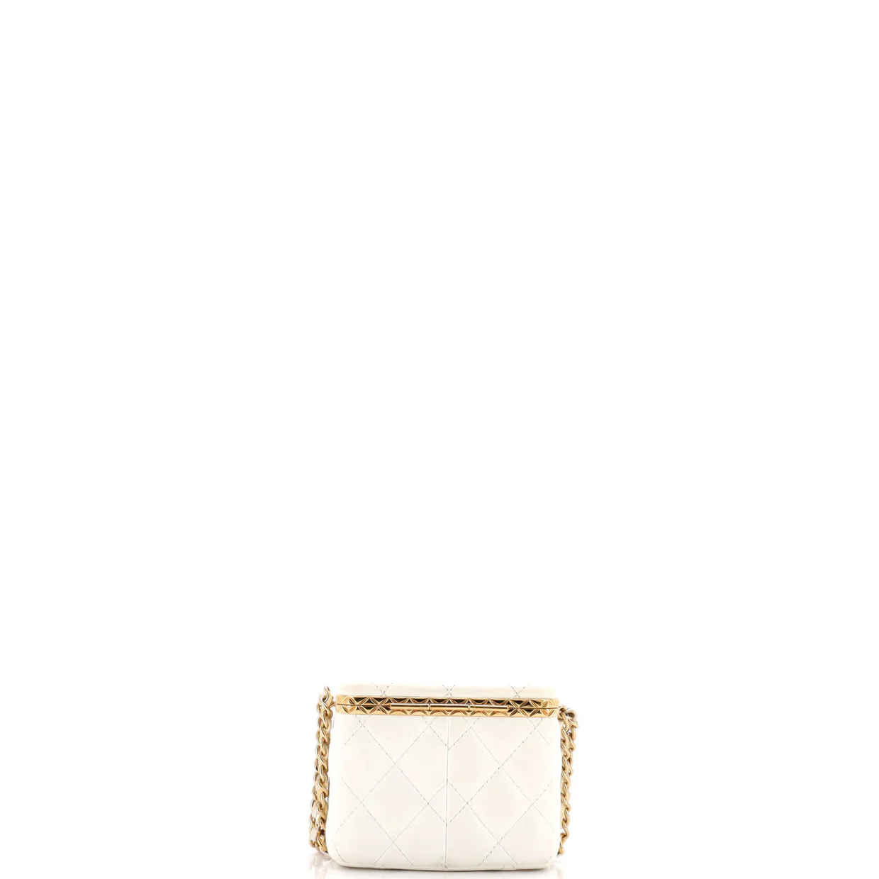 Lock Frame Vanity Case with Chain Quilted Lambskin Small - Deep Luxury