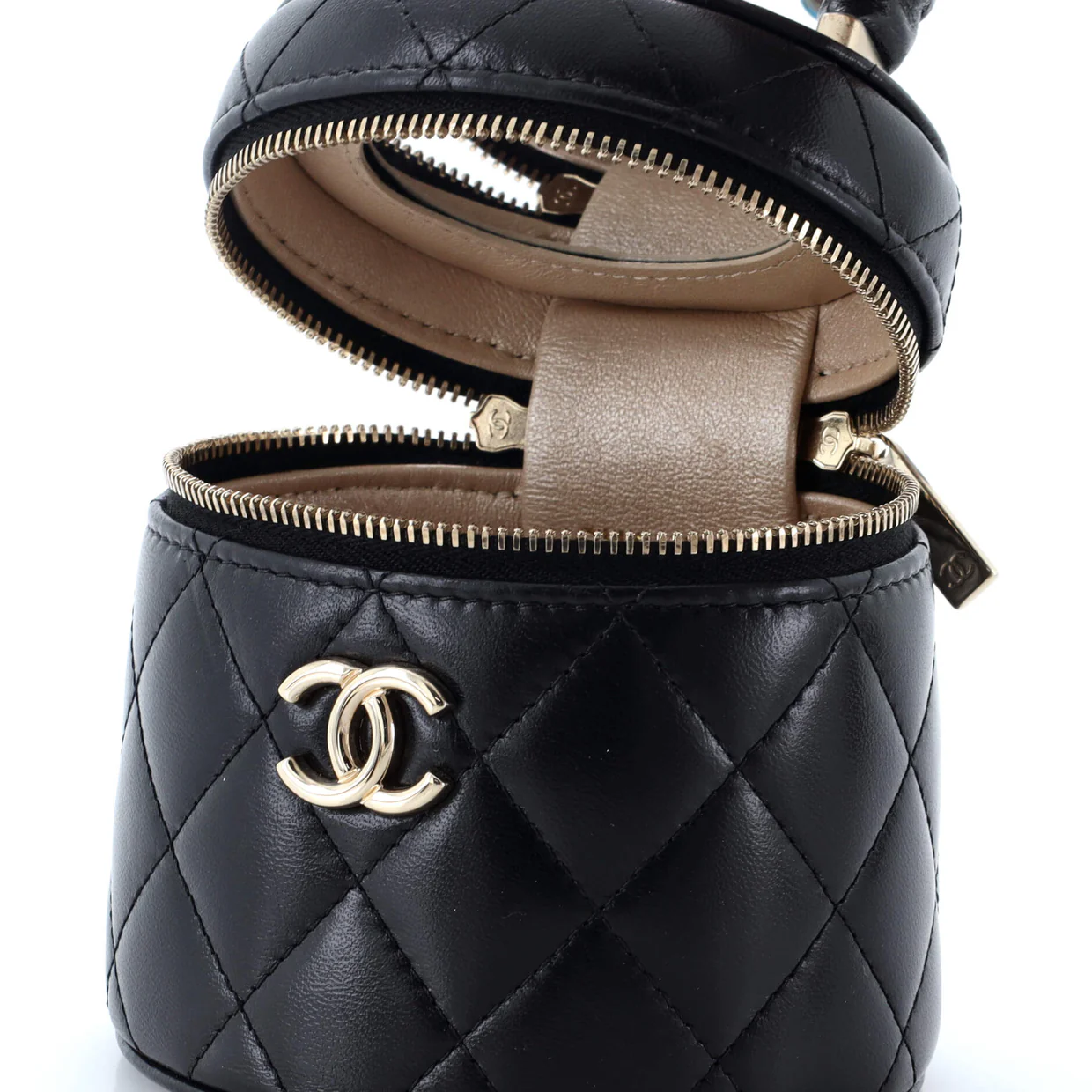 CC Ruched Top Handle Vanity Case Quilted Lambskin Small - Deep Luxury