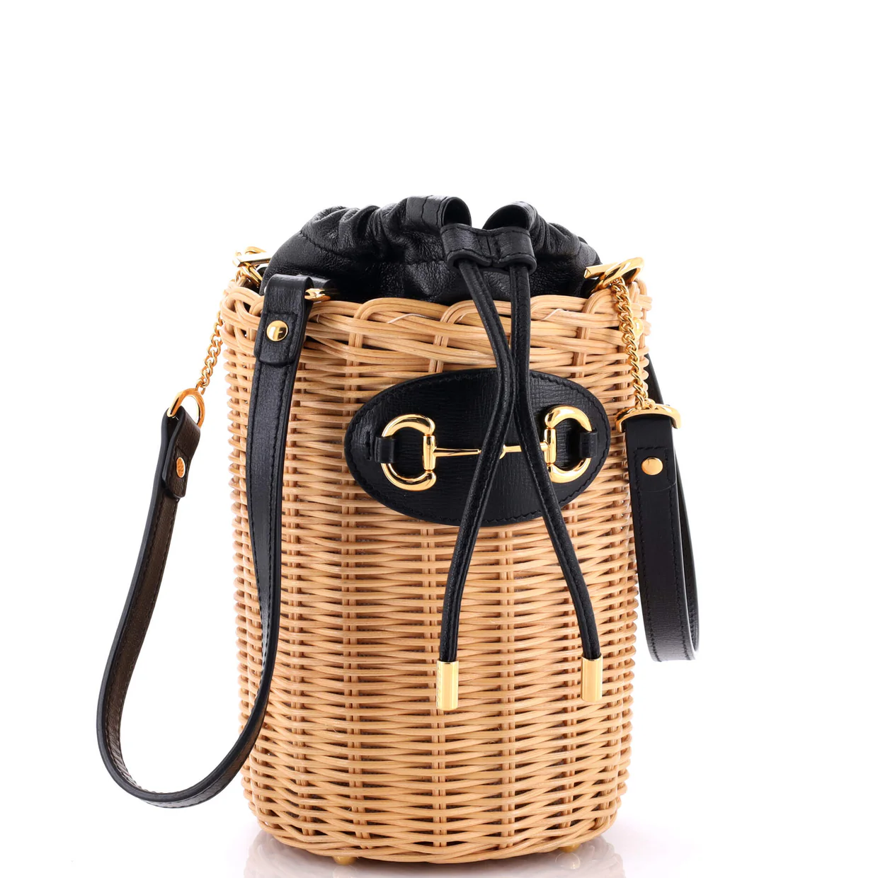 Horsebit 1955 Bucket Bag Wicker and Leather Small - Deep Luxury