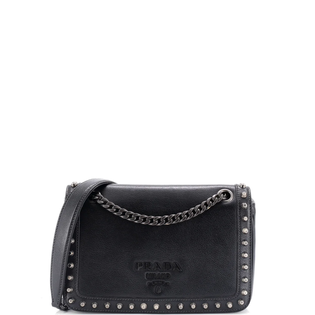 Chain Flap Bag Studded Glazed Calfskin Medium - Deep Luxury