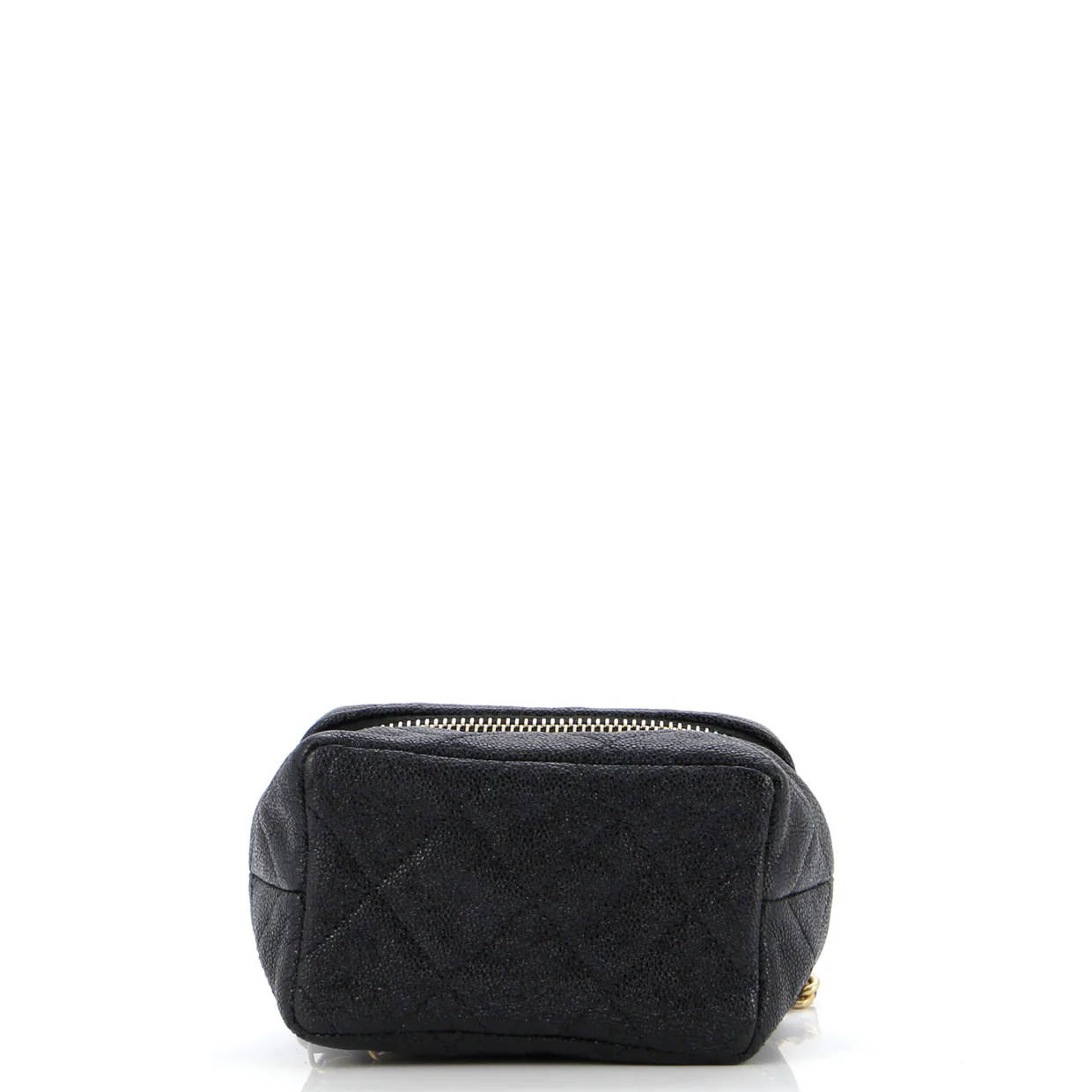 Top Handle Zip Around Vanity Case with Chain Quilted Caviar Mini - Deep Luxury