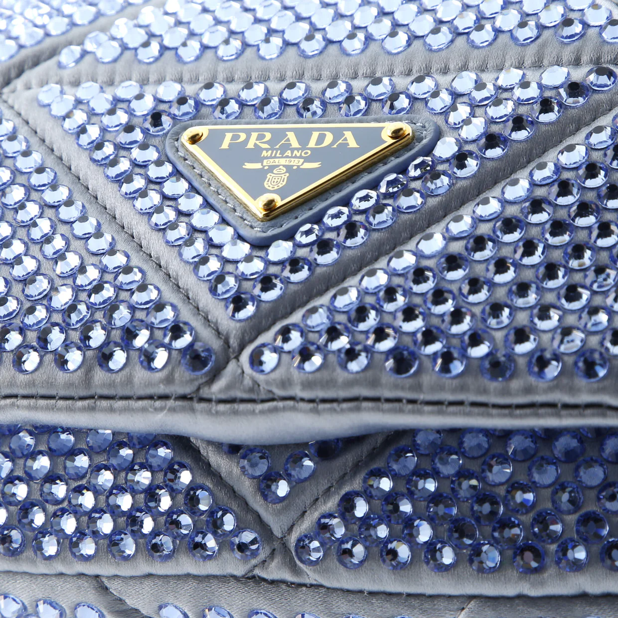 Triangle Chain Flap Bag Crystal Embellished Quilted Satin - Deep Luxury