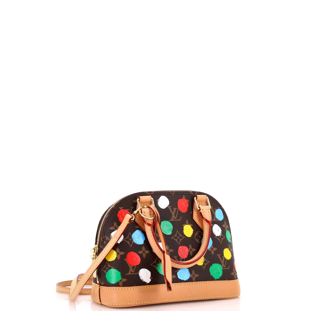 Alma Handbag Yayoi Kusama Painted Dots Monogram Canvas BB - Deep Luxury