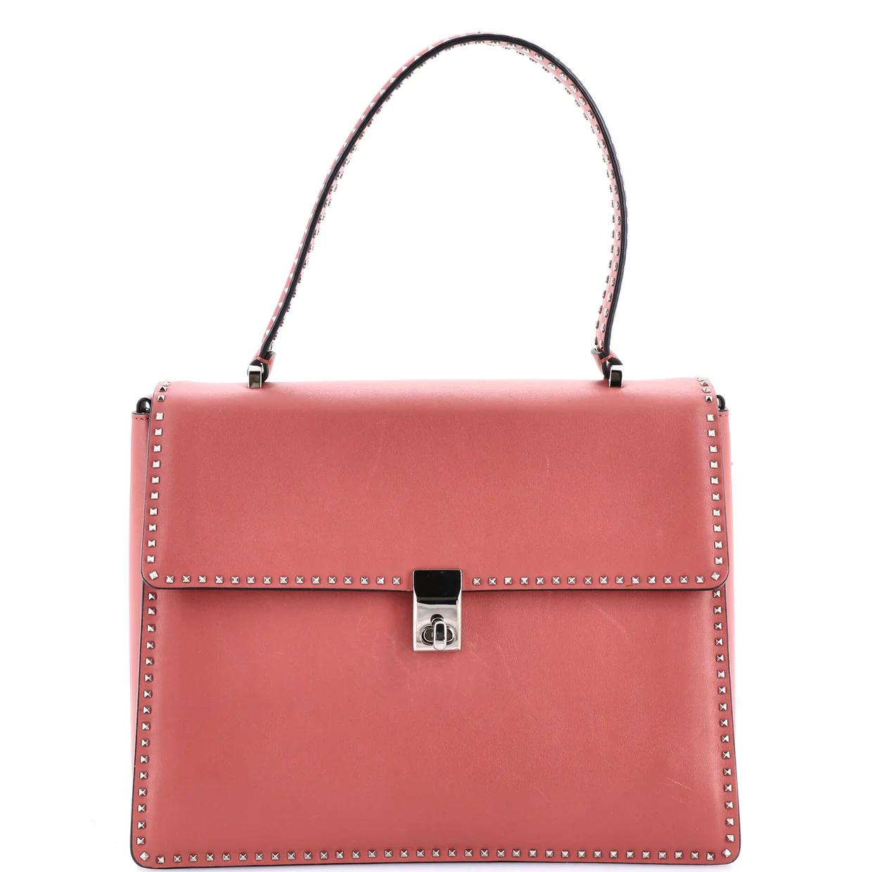 Turnlock Top Handle Bag Leather with Micro Rockstuds Medium - Deep Luxury