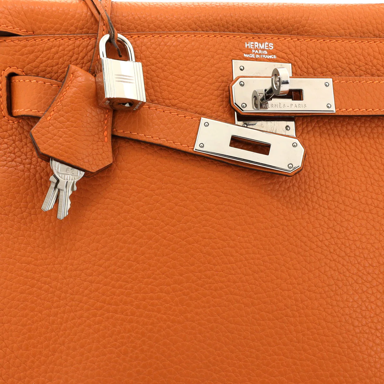 Kelly Handbag Orange H Clemence with Palladium Hardware 28 - Deep Luxury