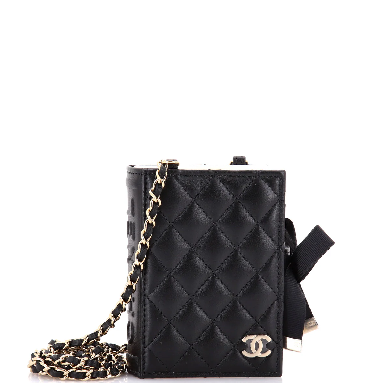 CC Book Card Holder with Chain Quilted Lambskin - Deep Luxury