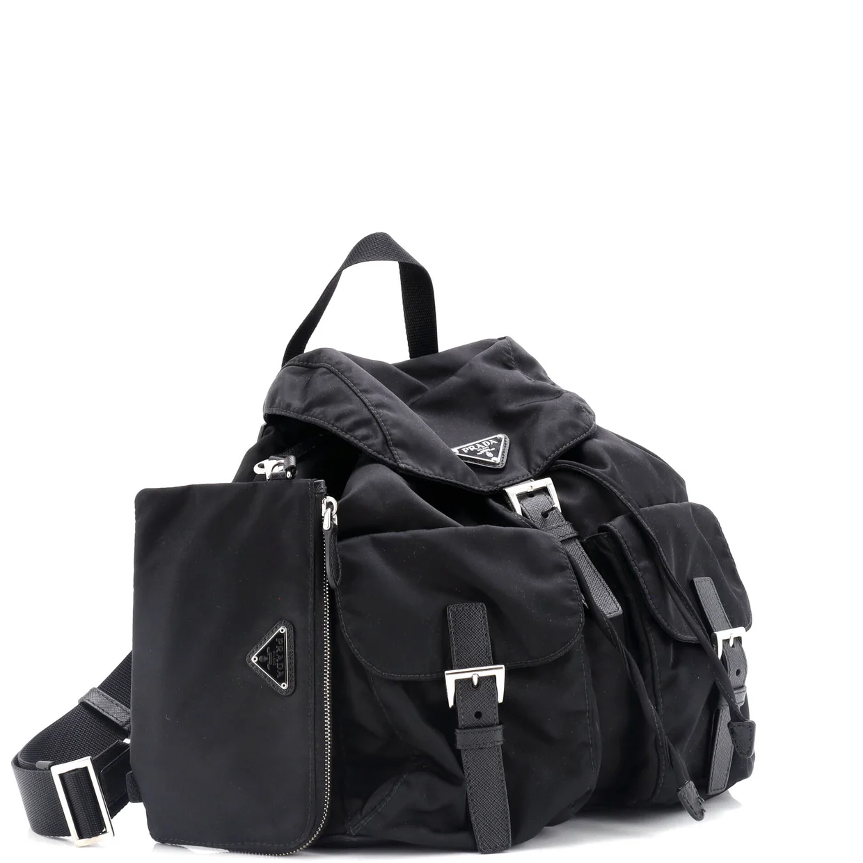 Double Front Pocket Backpack Re-Nylon with Leather Medium - Deep Luxury