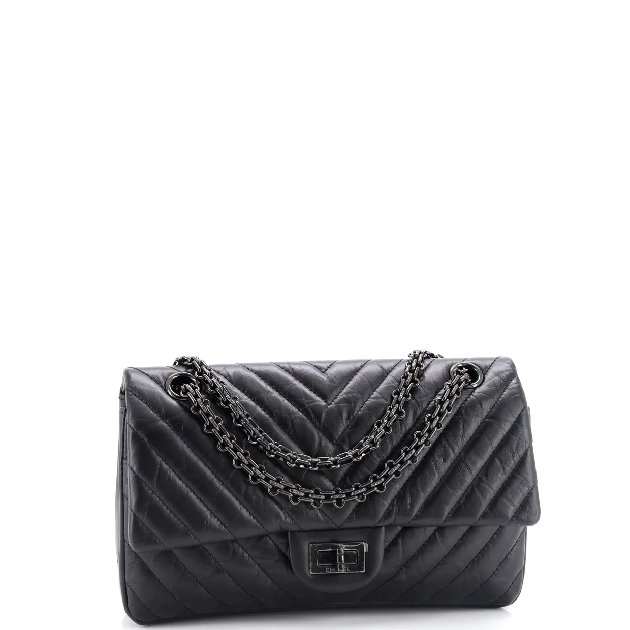 So Black Reissue 2.55 Flap Bag Chevron Aged Calfskin 225 - Deep Luxury