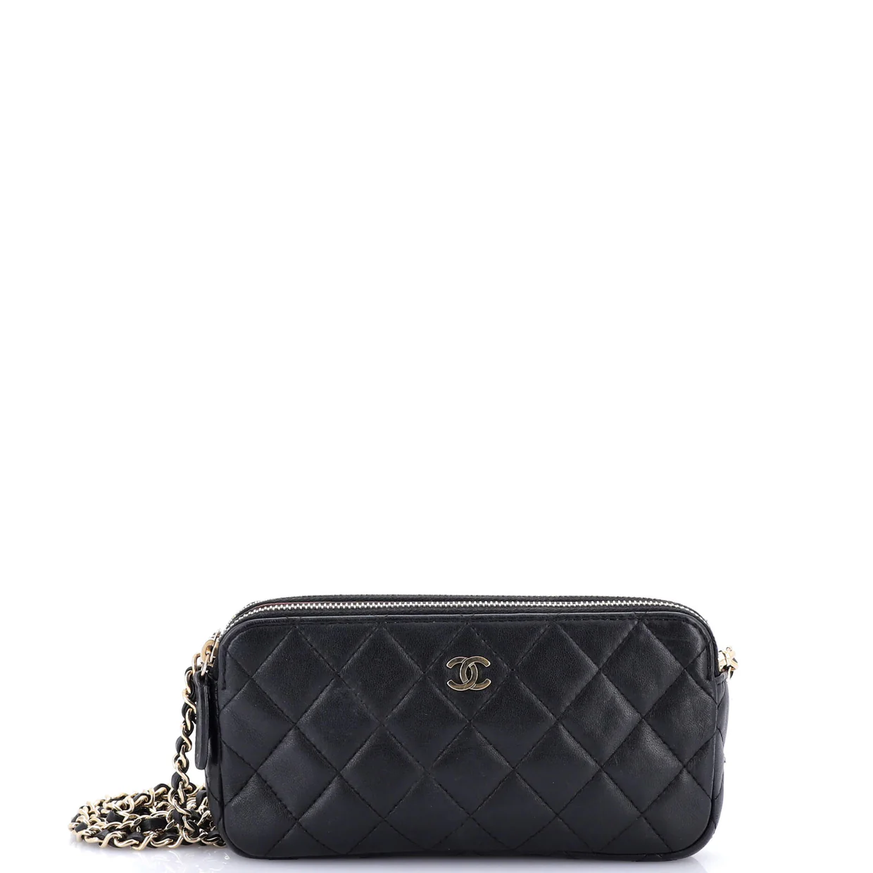 Double Zip Clutch with Chain Quilted Lambskin - Deep Luxury