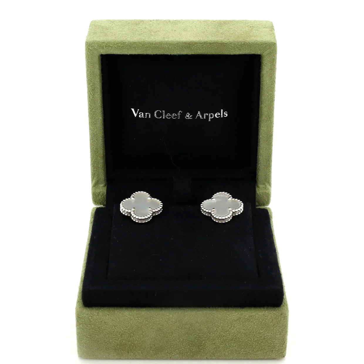 Vintage Alhambra Earrings 18K White Gold and Mother of Pearl - Deep Luxury