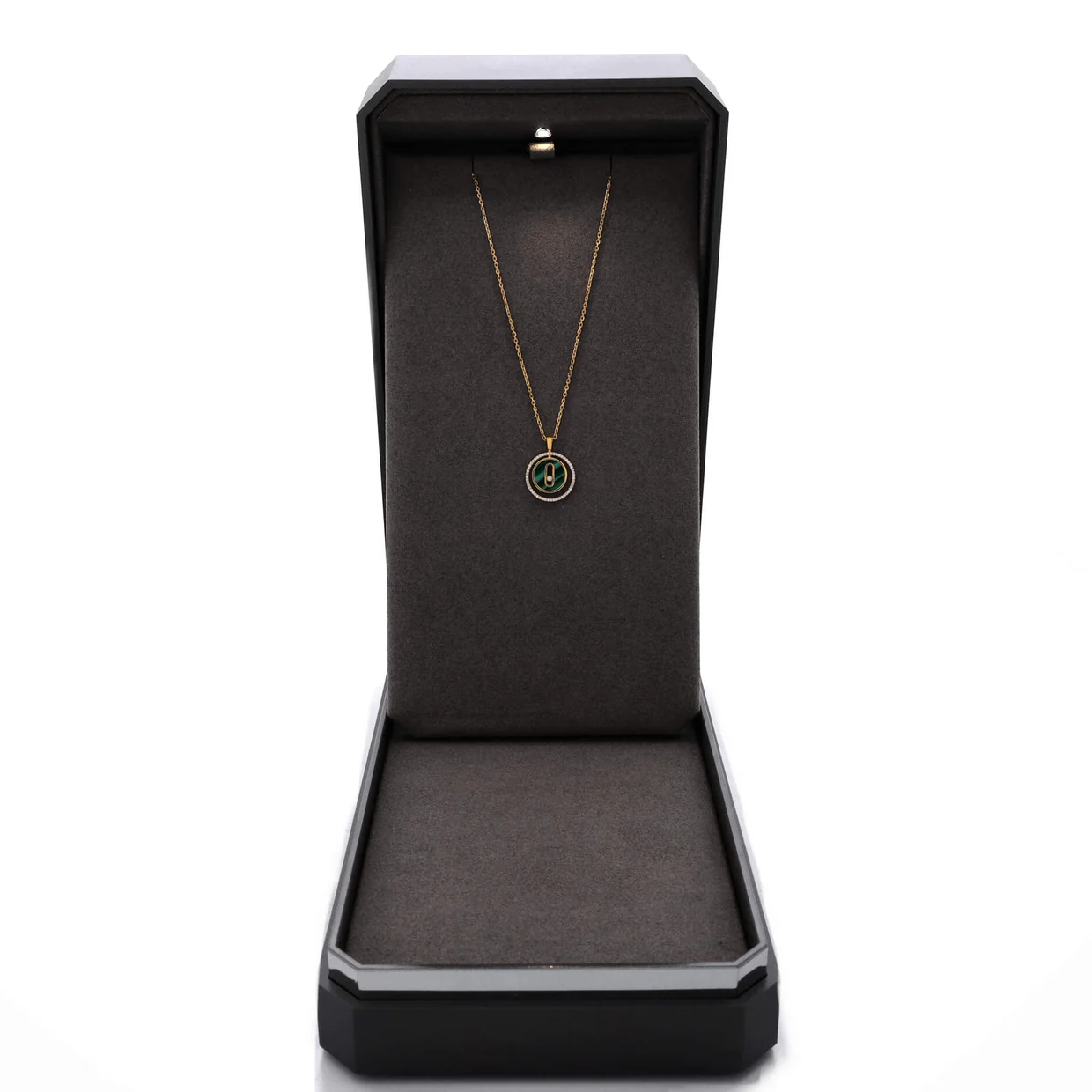 Lucky Move Pendant Necklace 18K Yellow Gold with Diamonds and Malachite SM - Deep Luxury