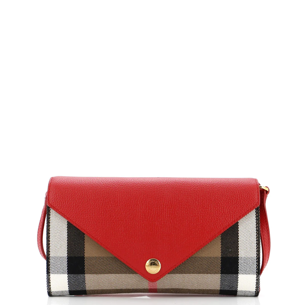 Hannah Envelope Wallet on Strap Leather and Vintage Check Canvas - Deep Luxury
