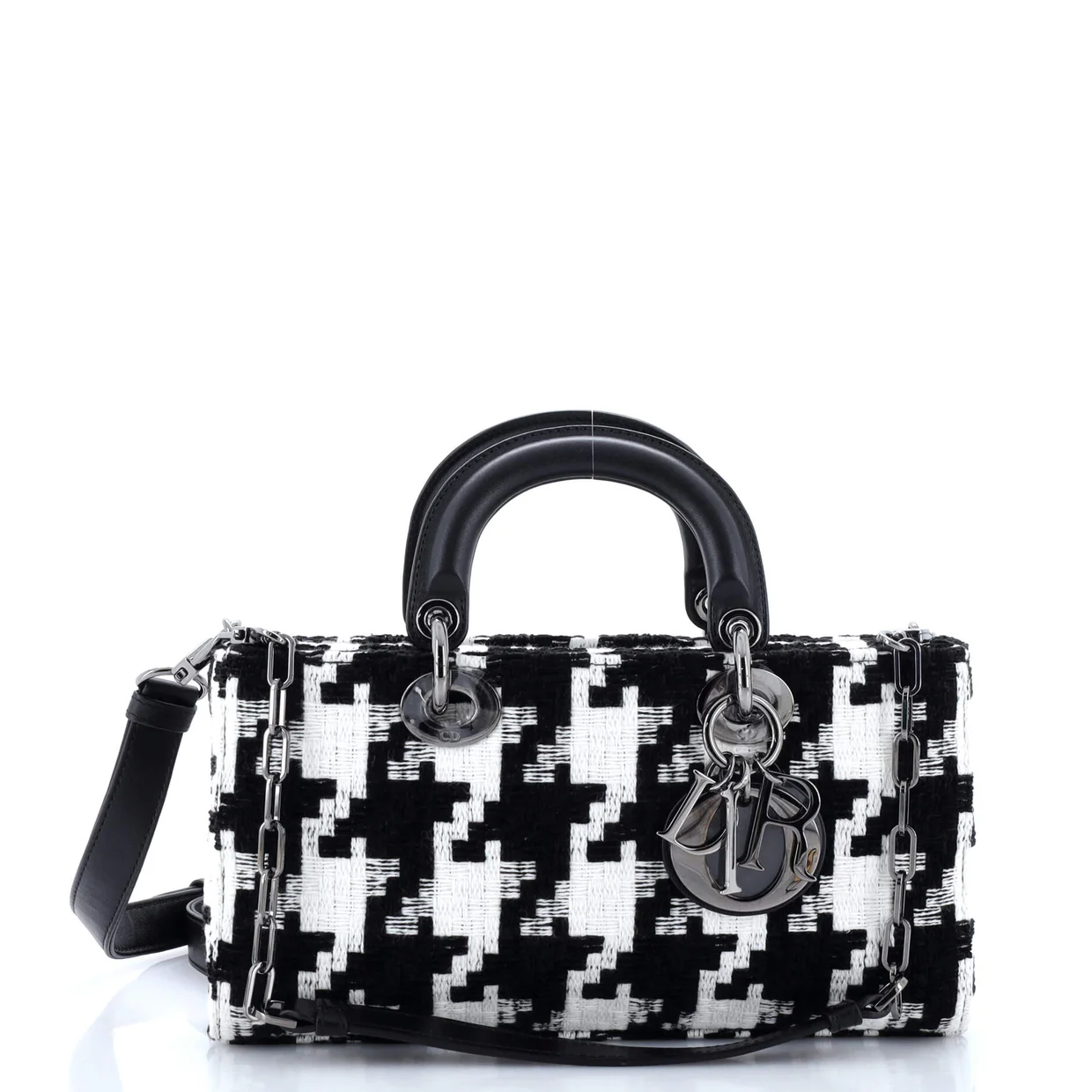 Lady D-Joy Bag Houndstooth Embroidered Canvas Medium - Deep Luxury