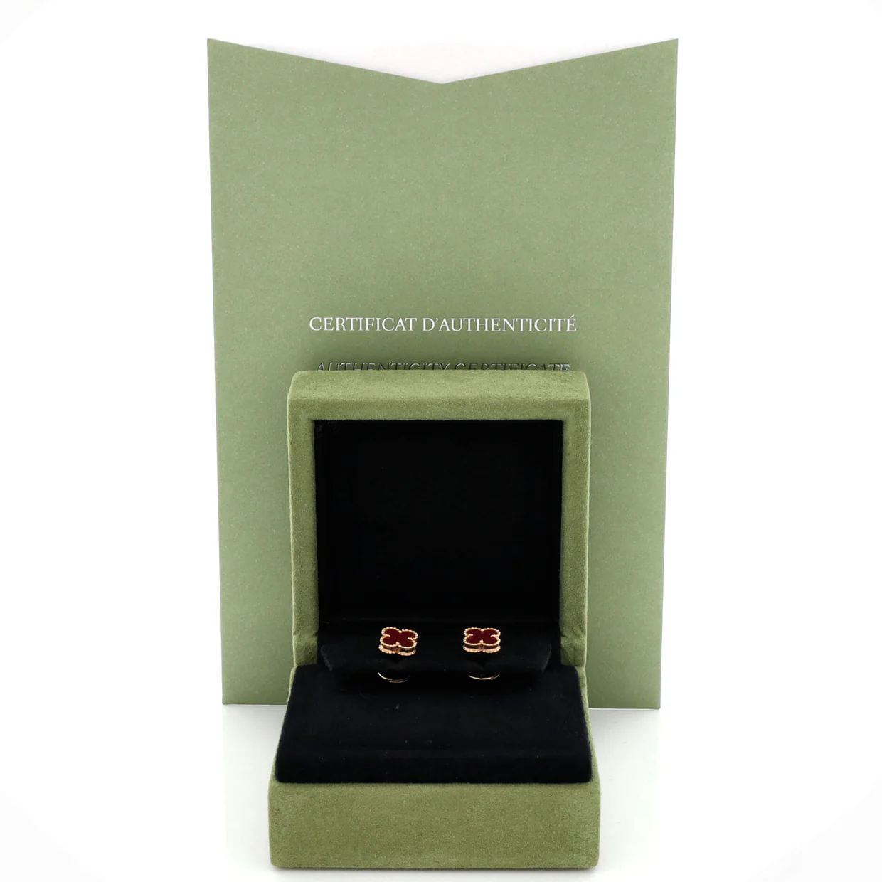 Sweet Alhambra Stud Earrings 18K Rose Gold and Carnelian - Deep Luxury