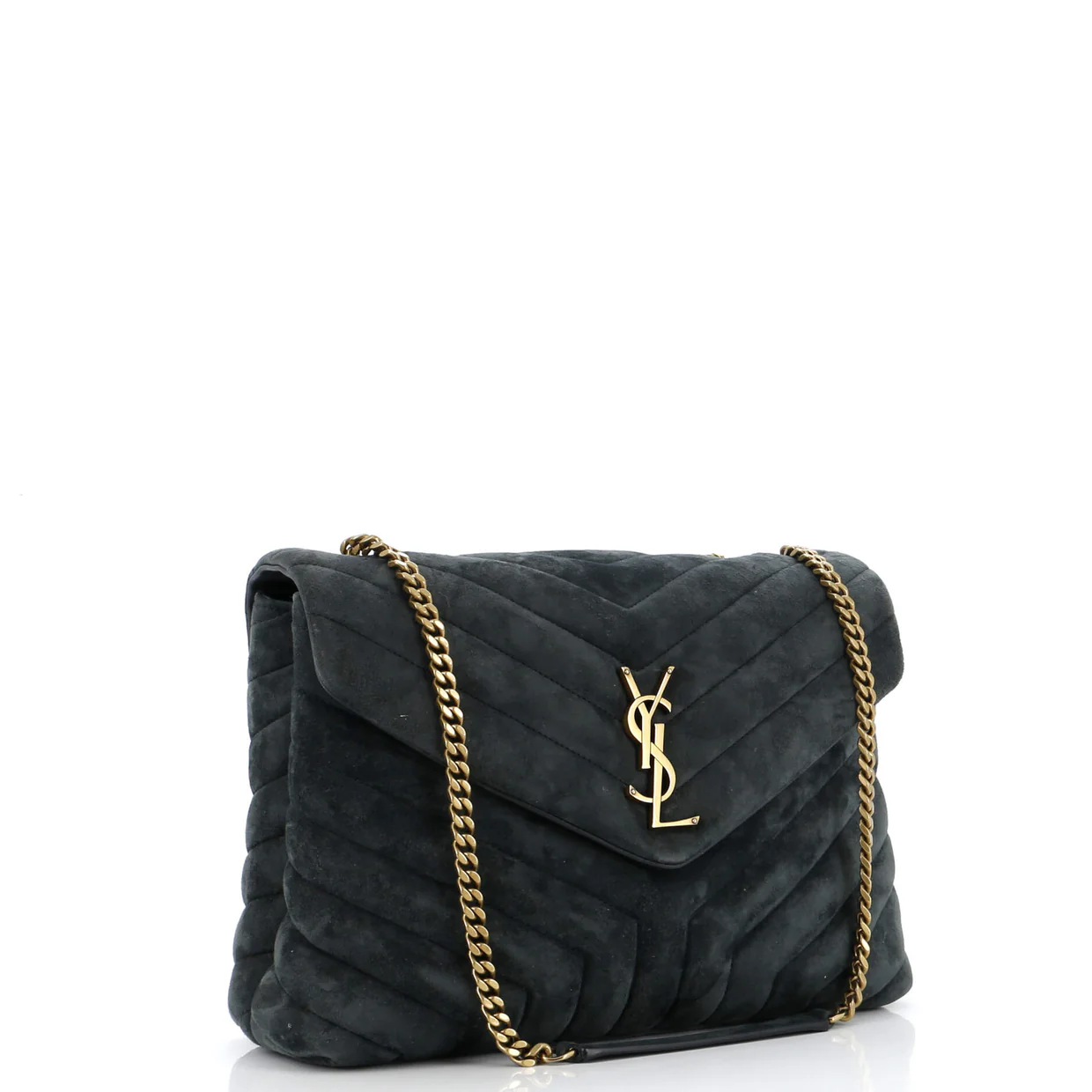 Loulou Shoulder Bag Matelasse Chevron Suede Medium - Deep Luxury