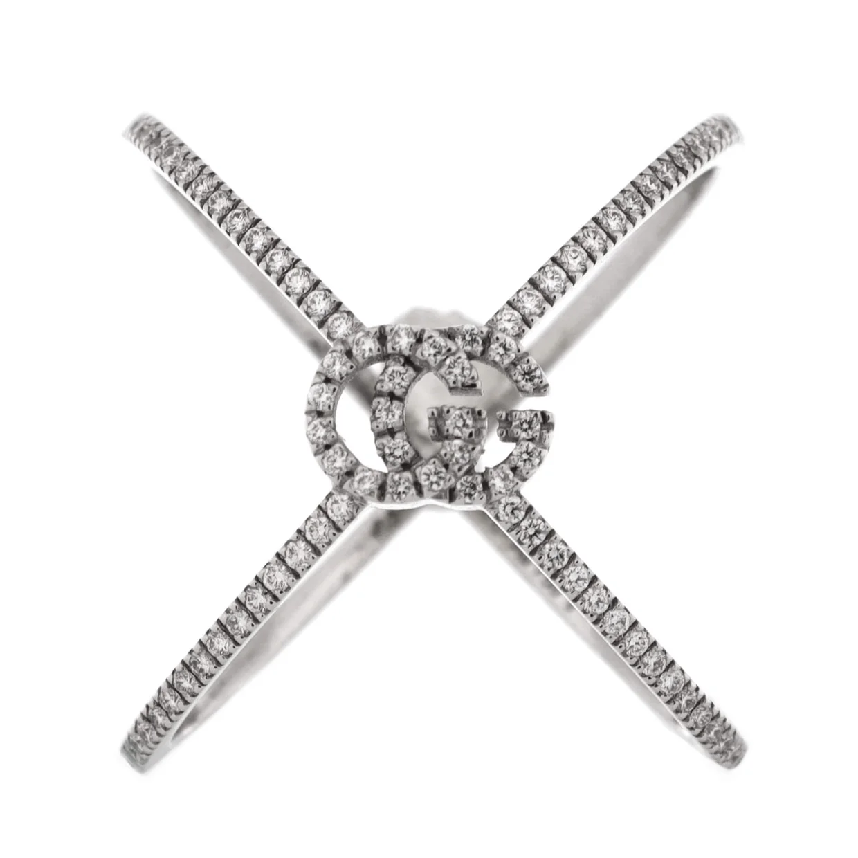 GG Running Cross Ring 18K White Gold and Pave Diamonds - Deep Luxury