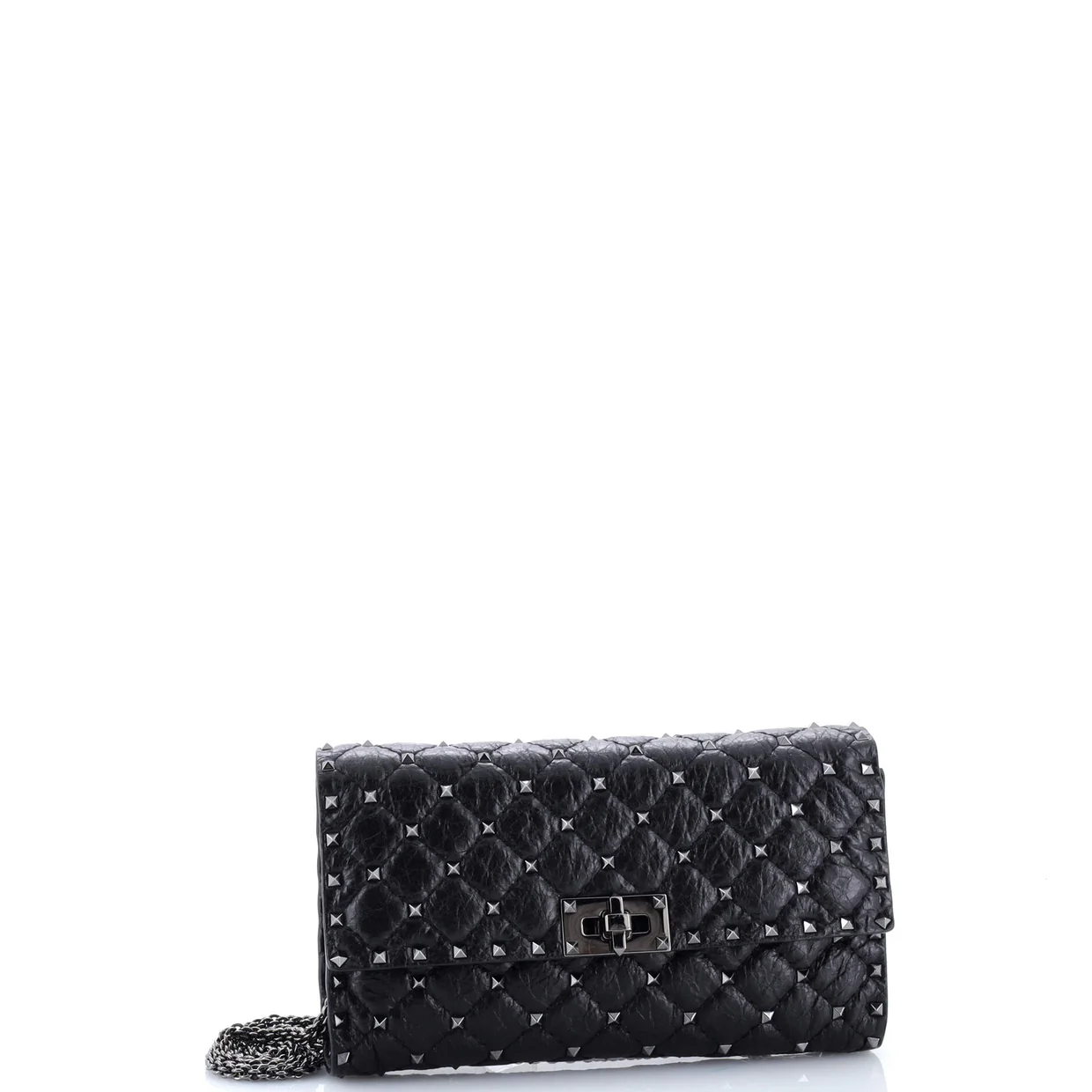 Rockstud Spike Wallet on Chain Quilted Leather Small - Deep Luxury