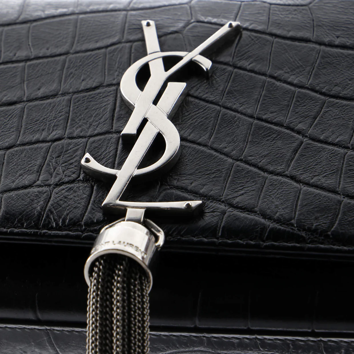 Classic Monogram Tassel Crossbody Bag Crocodile Embossed Leather Small - Deep Luxury
