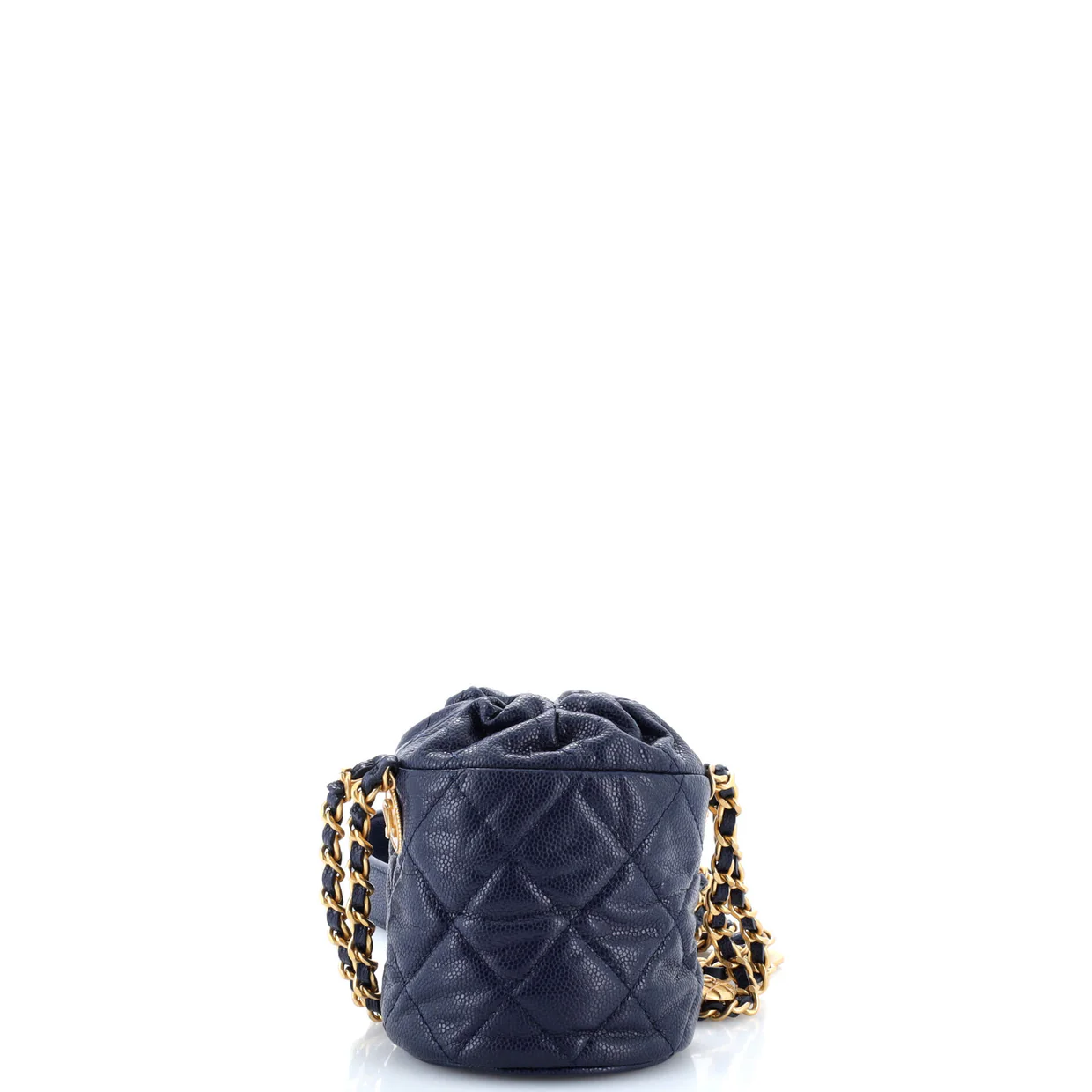 Twist Your Buttons Drawstring Bucket Bag Quilted Caviar Mini - Deep Luxury