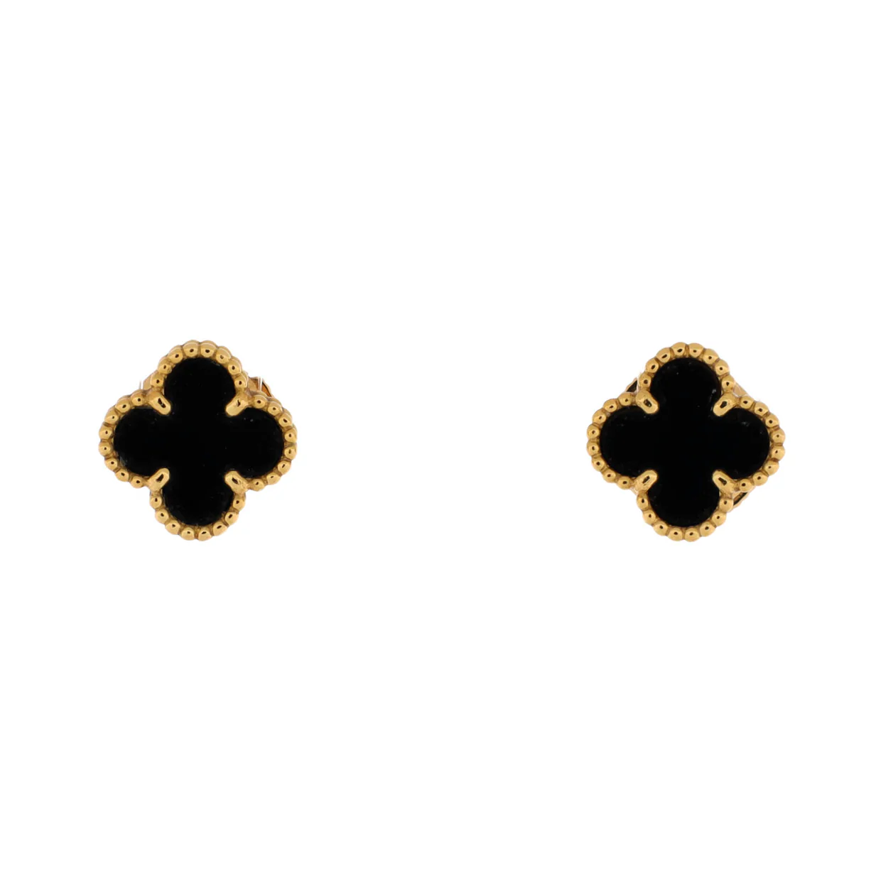 Sweet Alhambra Stud Earrings 18K Yellow Gold and Onyx - Deep Luxury