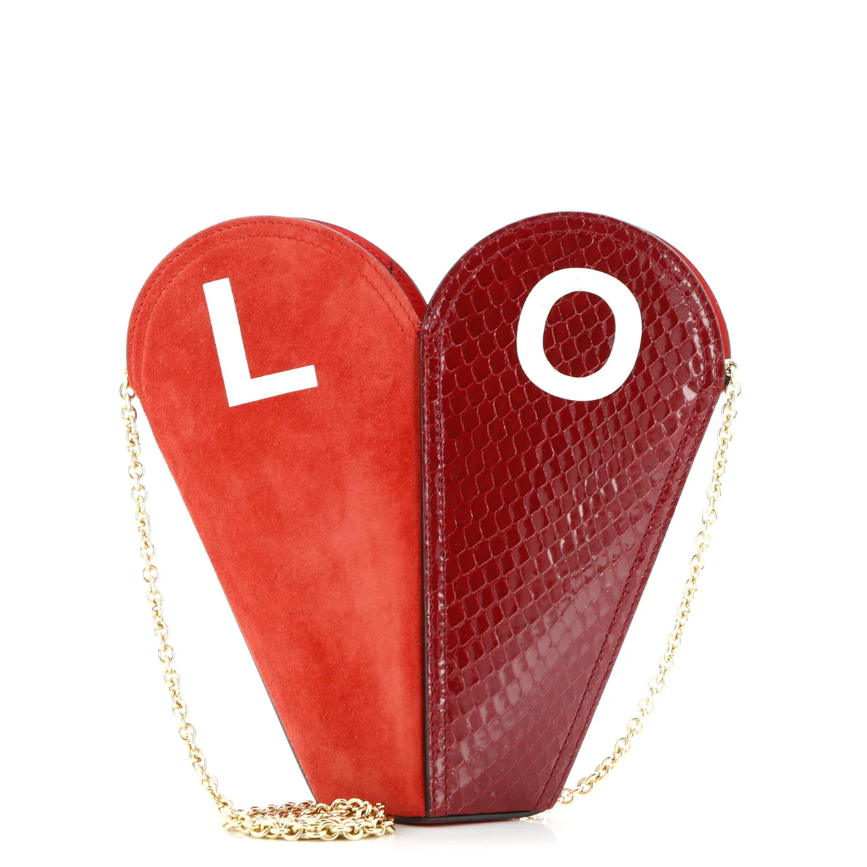 Valentine's Day Chain Heart Bag Leather with Suede and Snakeskin Small - Deep Luxury