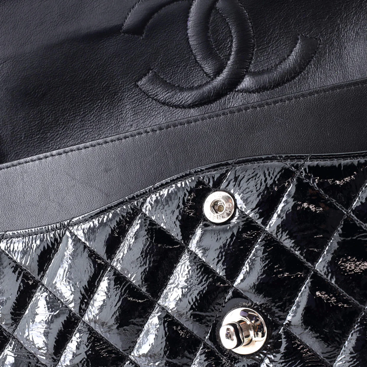 Classic Double Flap Bag Quilted Crinkled Patent Medium - Deep Luxury