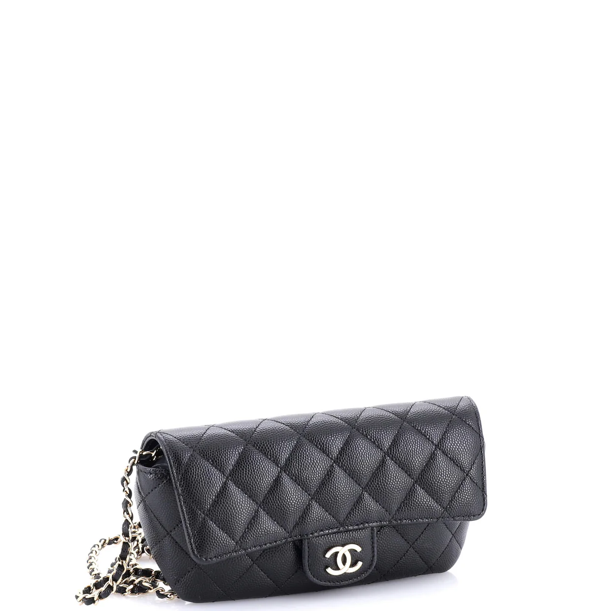 Classic Sunglasses Case with Chain Quilted Caviar - Deep Luxury