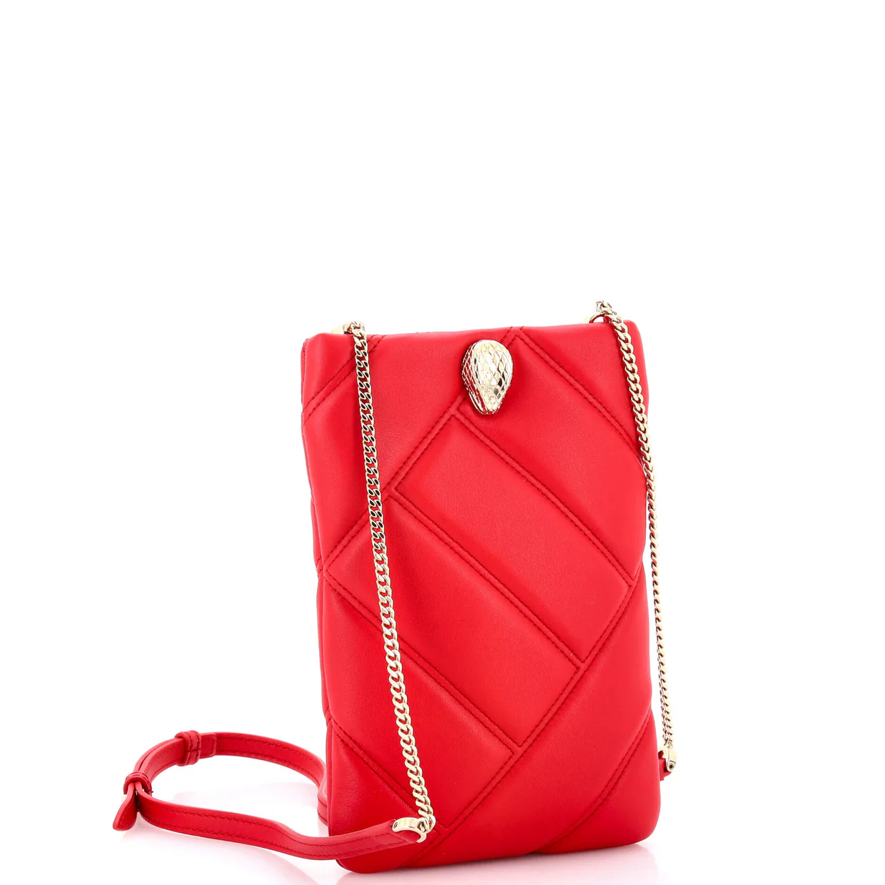 Serpenti Cabochon Phone Holder on Chain Diagonal Quilted Leather - Deep Luxury