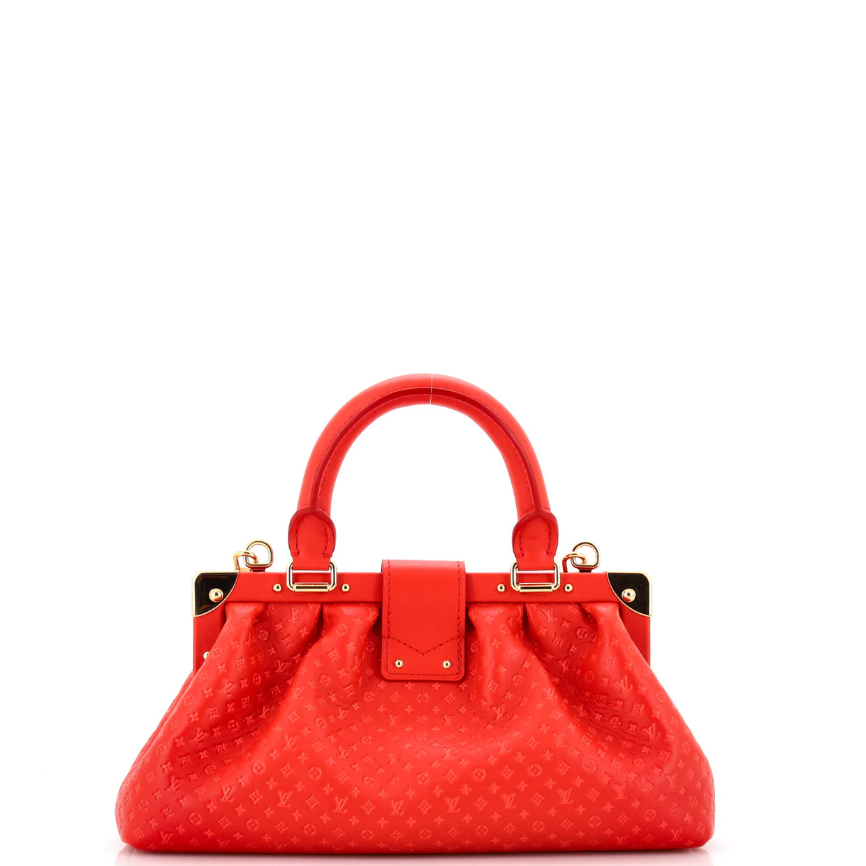 Top Handle Frame Clutch Nanogram Embossed Leather - Deep Luxury