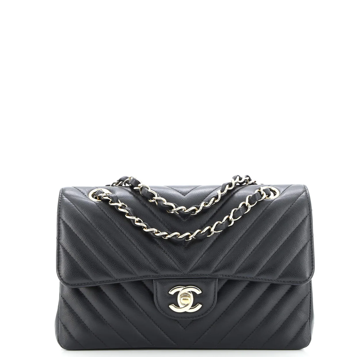 Classic Double Flap Bag Chevron Caviar Small - Deep Luxury