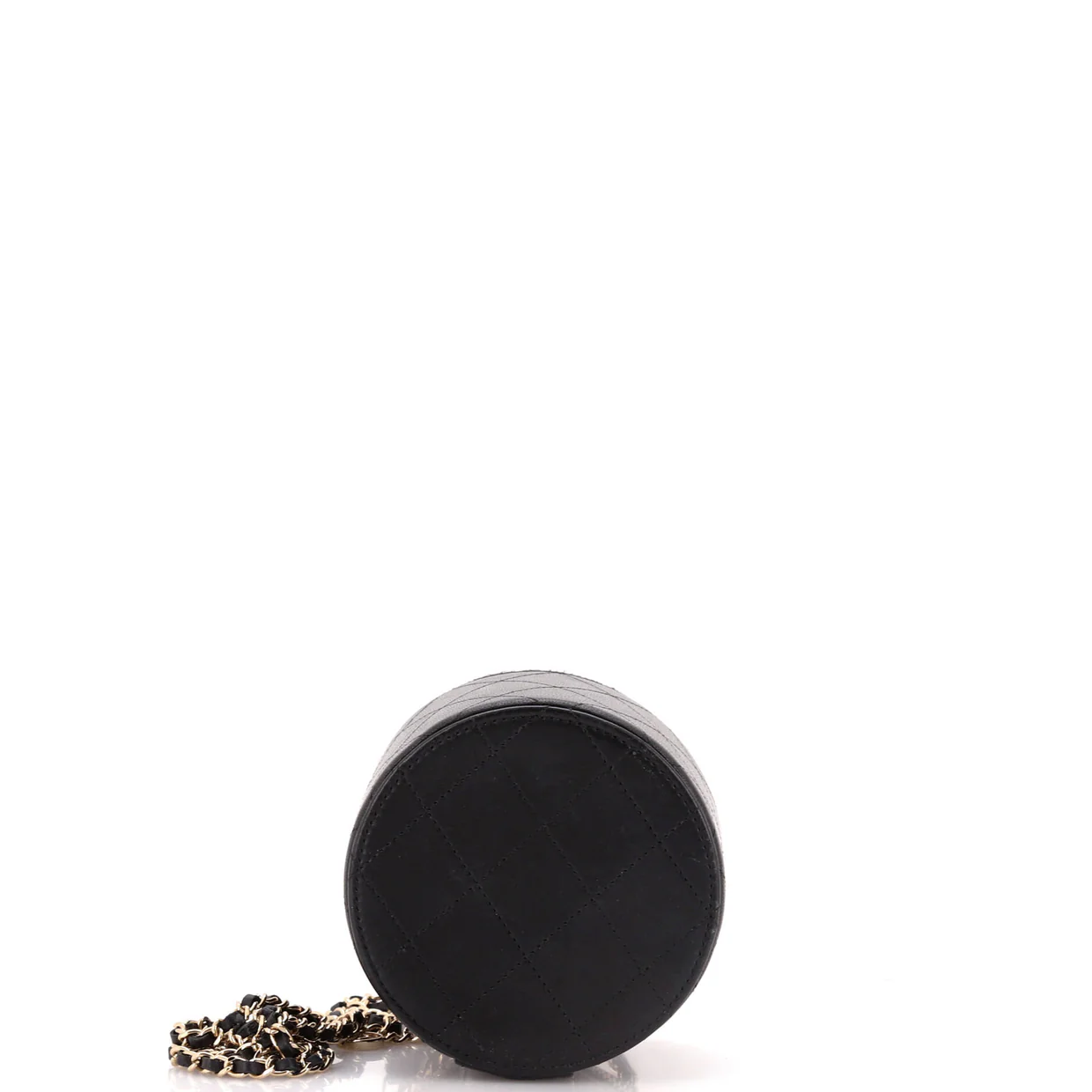 CC Round Vanity Case with Chain Quilted Lambskin Mini - Deep Luxury